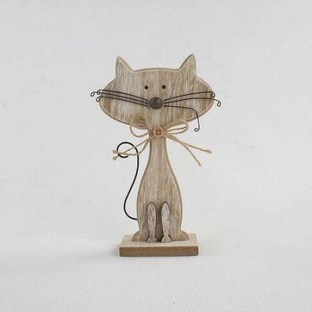 Dekoratívna drevená mačka hnedá, 25 cm