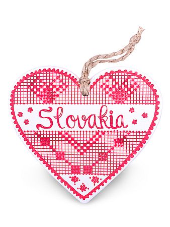 Drevené srdce Slovakia výšivka - červené