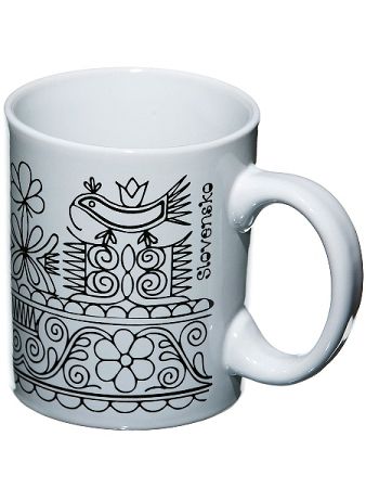 Ľudový hrnček biely - vták čierny