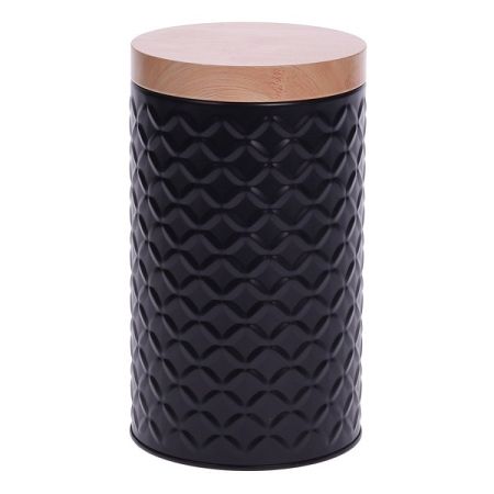 Plechová dóza Wooden pr. 11 cm, čierna