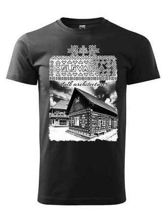 Tričko Čičmany - chalúpka Unisex Čierne