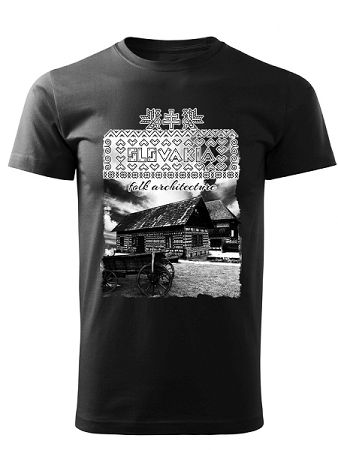 Tričko Čičmany - chalúpky Unisex Čierne