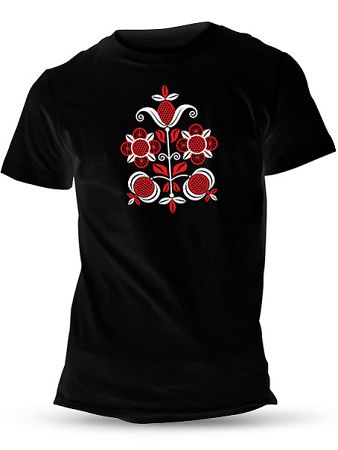 Tričko folklórny kvet Unisex Čierne