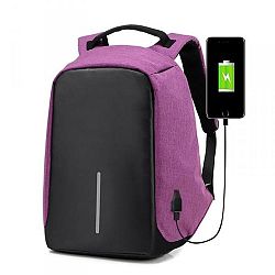 Bezpečnostný batoh s USB nabíjačkou, fialová 