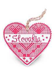 Drevené srdce Slovakia výšivka - červené