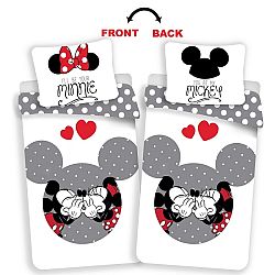 Jerry Fabrics Bavlnené obliečky Mickey a Minnie Love grey, 140 x 200 cm, 70 x 90 cm