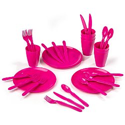 Koopman Sada plastového riadu Piknik, 31 ks, ružová