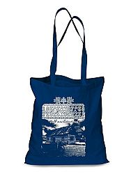 Plátená EKOlogická taška Čičmany chalúpky - dlhá rúčka Modrá