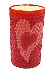 Sviečka včelí vosk červená srdce v srdci 105mm/50mm