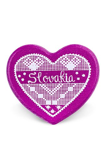 Drevená magnetka Slovakia srdce fialová