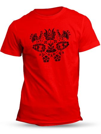 Folklórne tričko kohútiky retro Unisex Červené