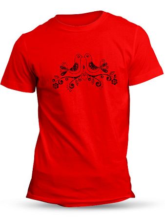 Folklórne tričko ľudové vtáčiky retro Unisex Červené