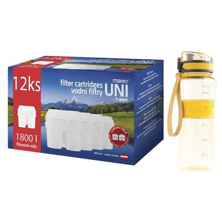 Maxxo Výhodná sada UNI vodné filtre 12 ks + žltá športová fľaša 